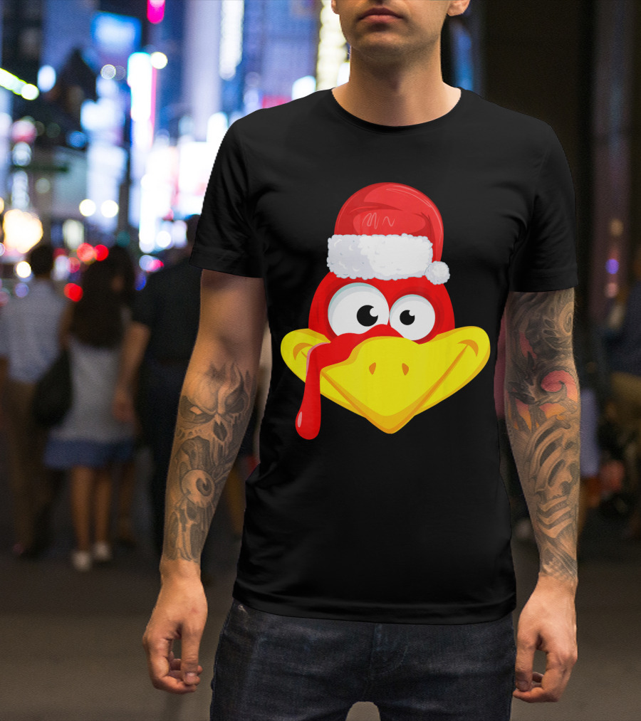 Funny Turkey Face Cute Santa Hat T-Shirt