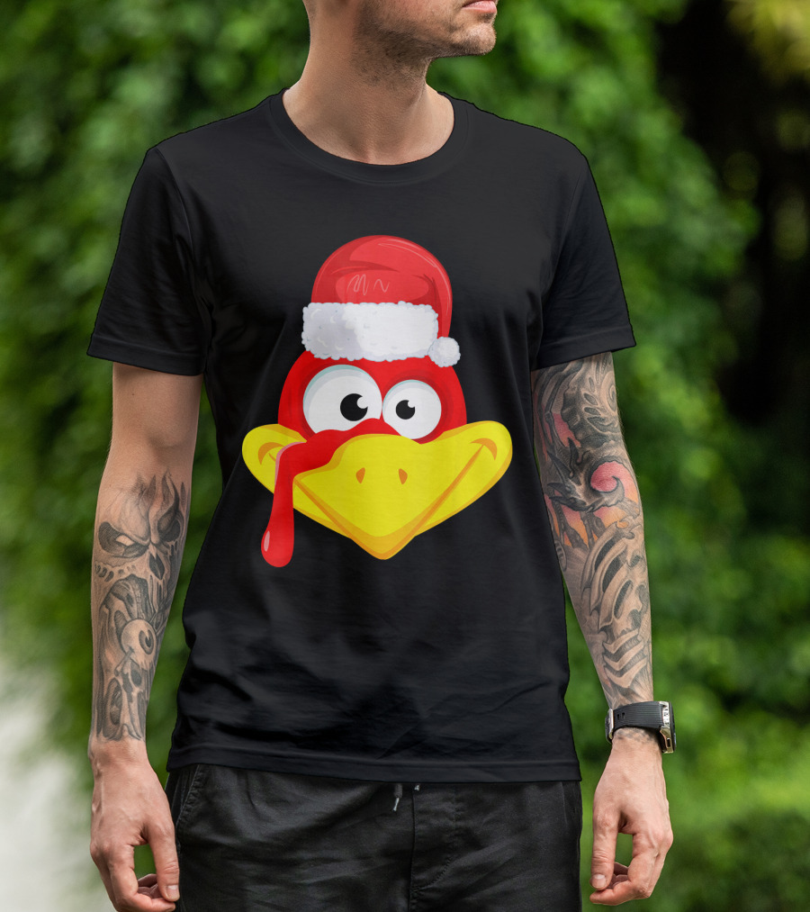 Funny Turkey Face Cute Santa Hat T-Shirt