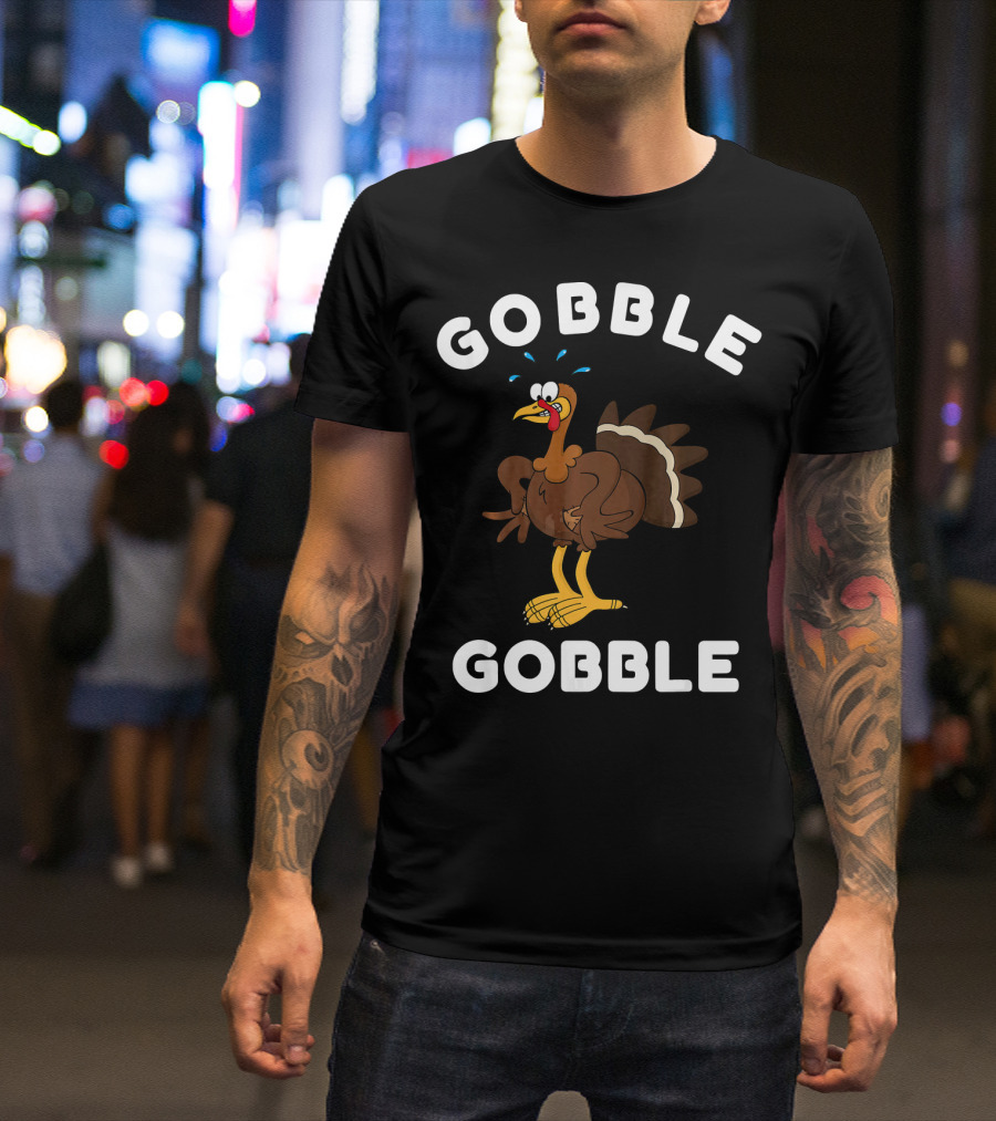Gobble Gobble Thanksgiving Turkey Illustrated Bird T-Shirt