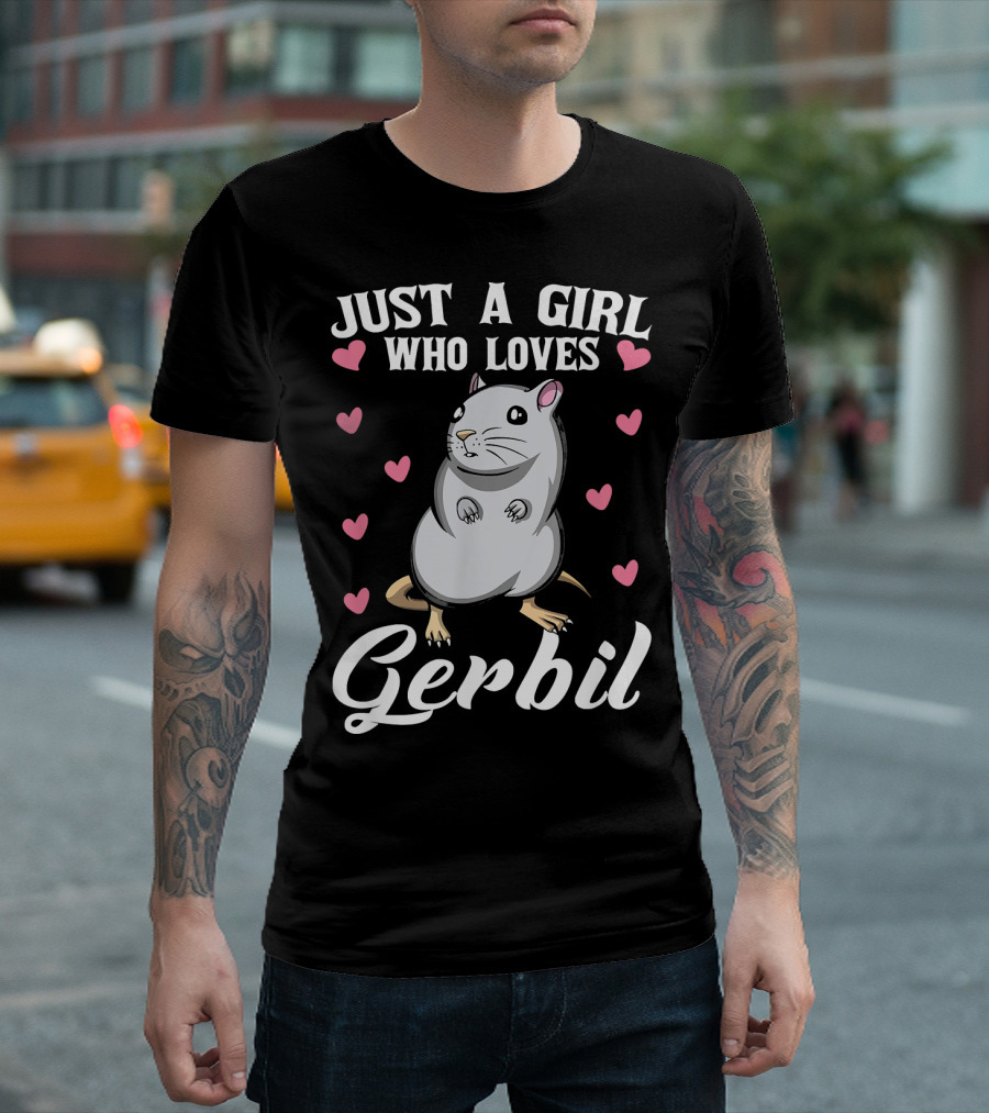 Just A Girl Who Loves Gerbil Surrounded by Hearts T-Shirt