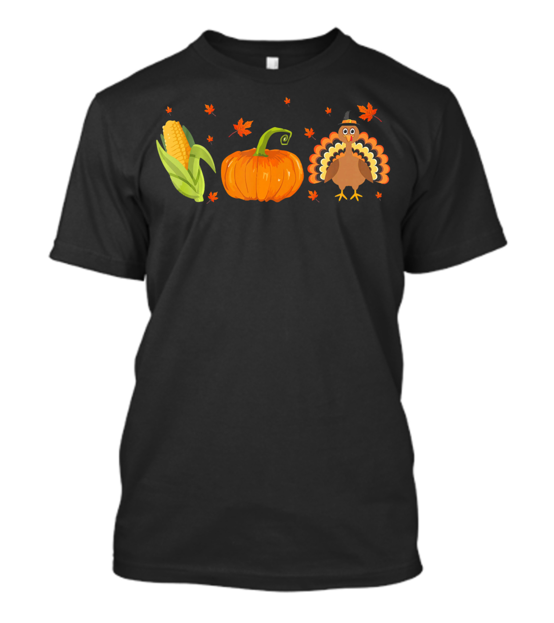 Thanksgiving Funny Corn Pumpkin Turkey With Leaves T-Shirt