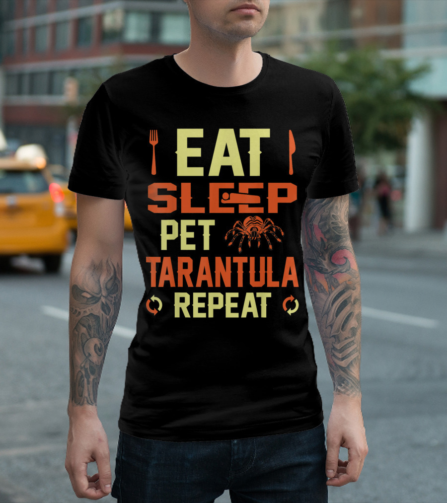 Eat Sleep Pet Tarantula Repeat Fork Knife Tarantula Icons T-Shirt