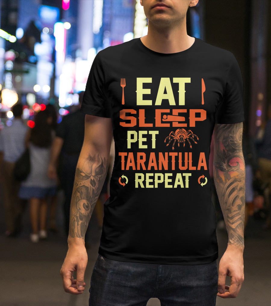 Eat Sleep Pet Tarantula Repeat Fork Knife Tarantula Icons T-Shirt