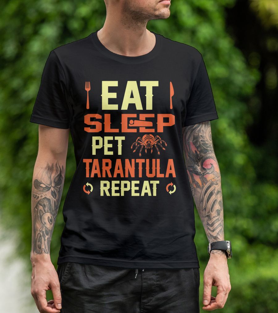 Eat Sleep Pet Tarantula Repeat Fork Knife Tarantula Icons T-Shirt