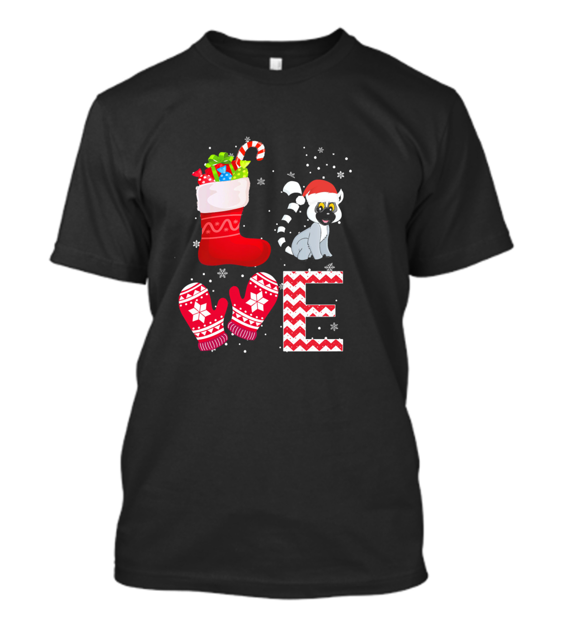 Funny Christmas Lemur Lover Lemur Love Stocking Mittens Snowflakes T-Shirt