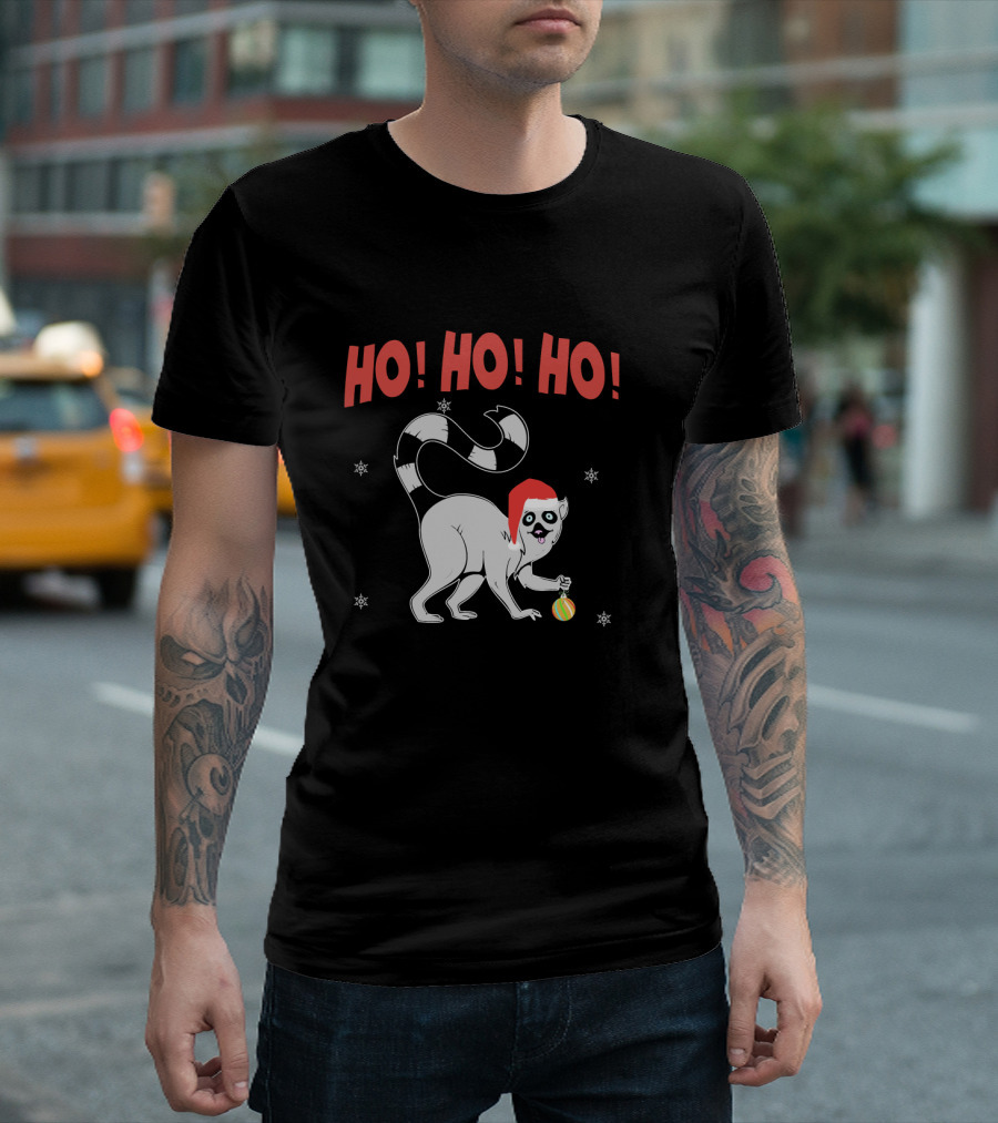 HO HO HO Cute Lemur Santa Hat T-Shirt