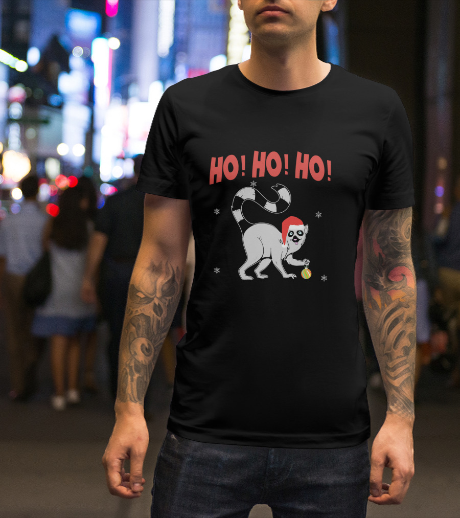 HO HO HO Cute Lemur Santa Hat T-Shirt