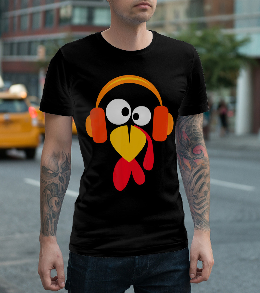 Thanksgiving Turkey With Headphones - Funny Holiday Hipster T-Shirt