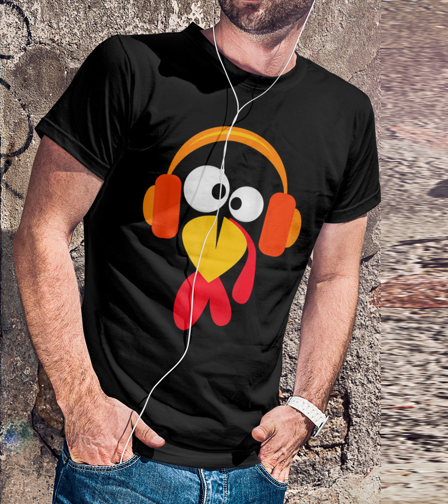 Thanksgiving Turkey With Headphones - Funny Holiday Hipster T-Shirt