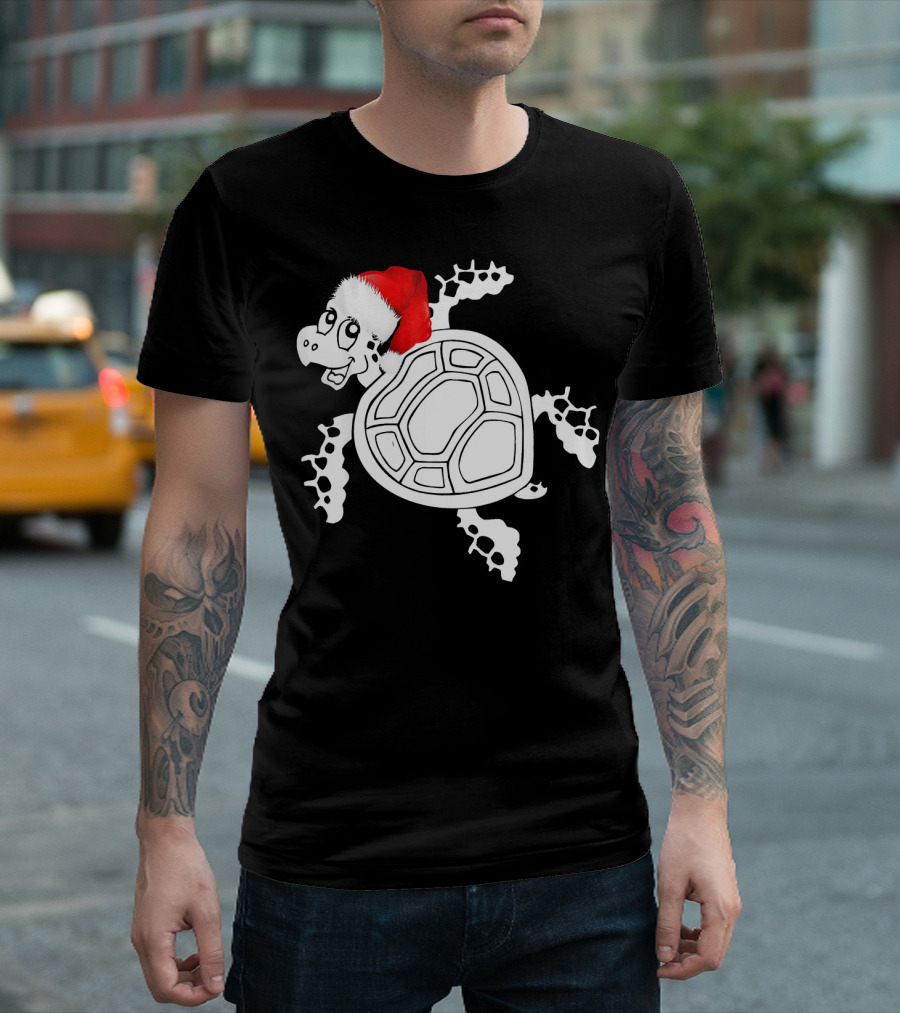 Funny Baby Turtle Christmas Santa Tortoi Hat T-Shirt