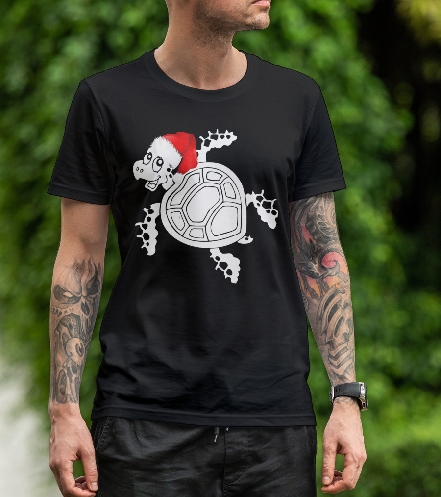 Funny Baby Turtle Christmas Santa Tortoi Hat T-Shirt