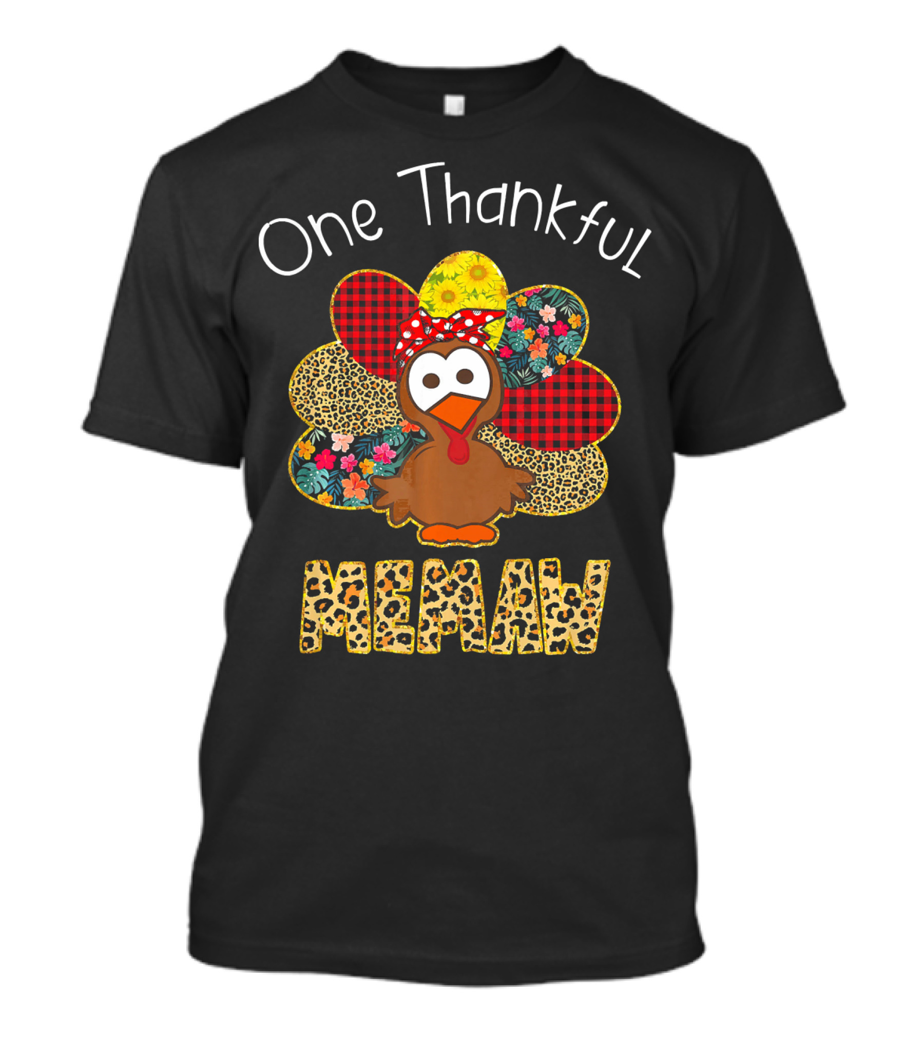 One Thankful Memaw Turkey Leopard Thankg T-Shirt