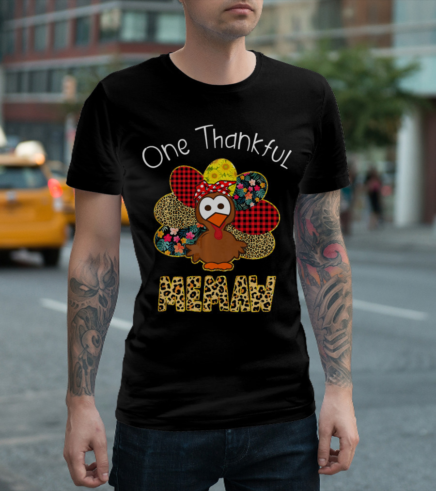 One Thankful Memaw Turkey Leopard Thankg T-Shirt