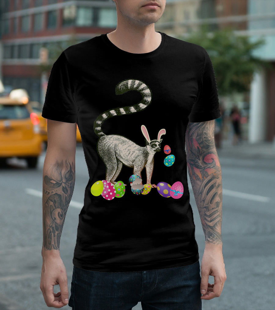 Lemur Bunny Ears Surrounded by Easter Eggs T-Shirt