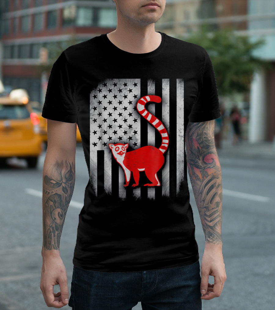 Red Lemur American Flag T-Shirt
