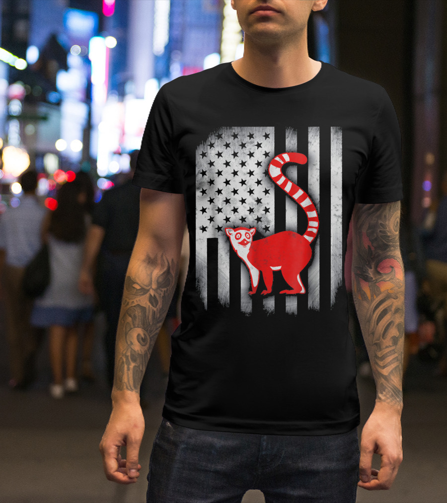 Red Lemur American Flag T-Shirt