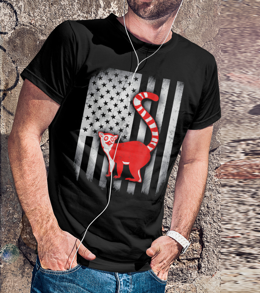 Red Lemur American Flag T-Shirt