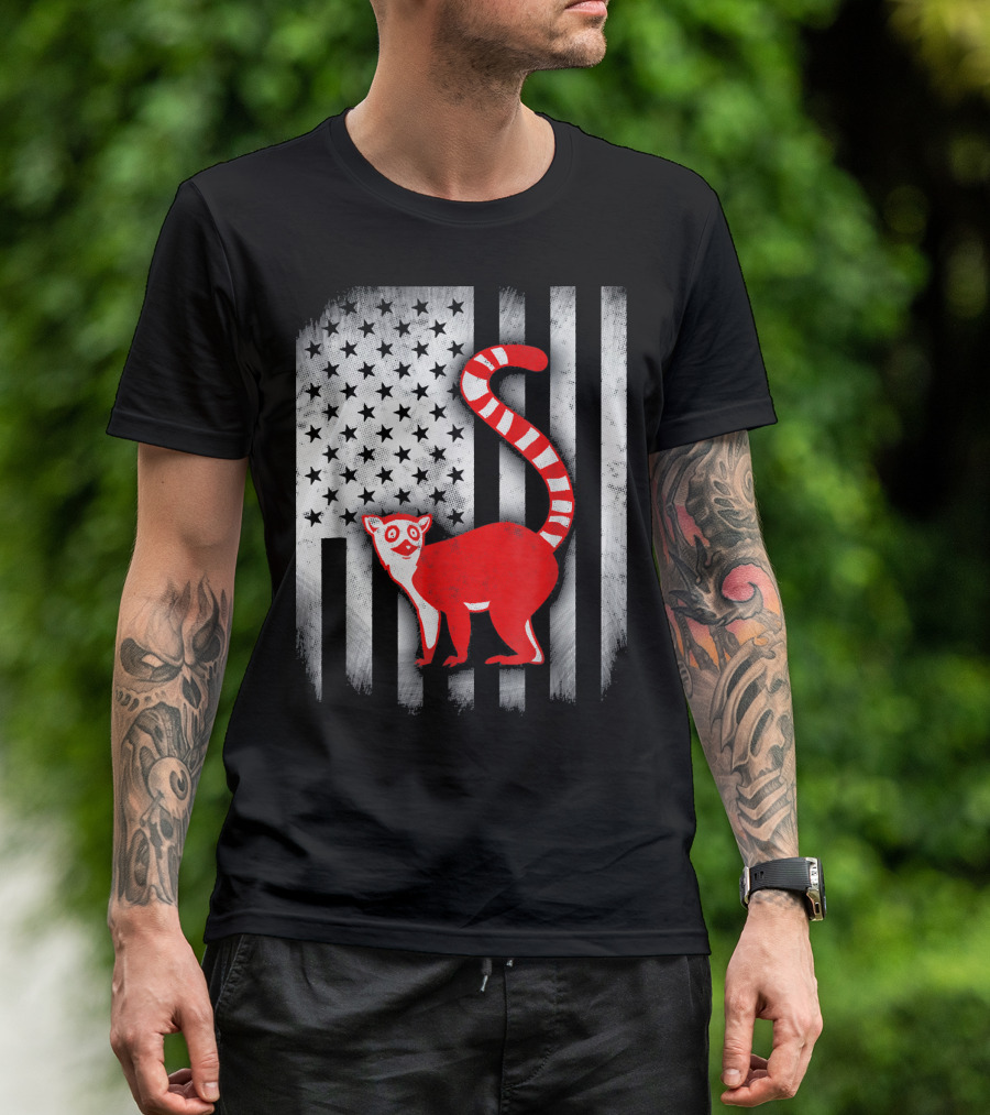 Red Lemur American Flag T-Shirt