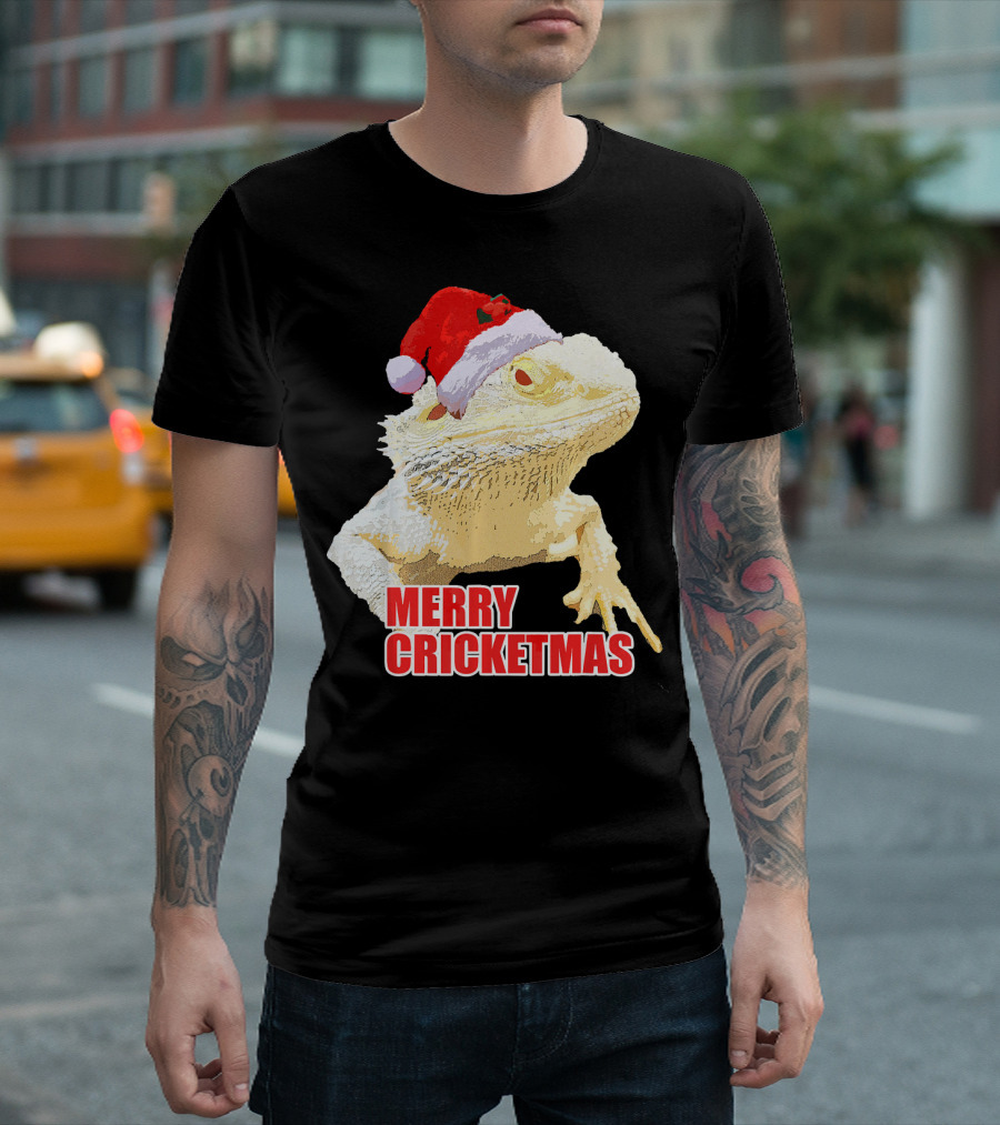 Merry Cricketmas Bearded Dragon Santa Hat T-Shirt