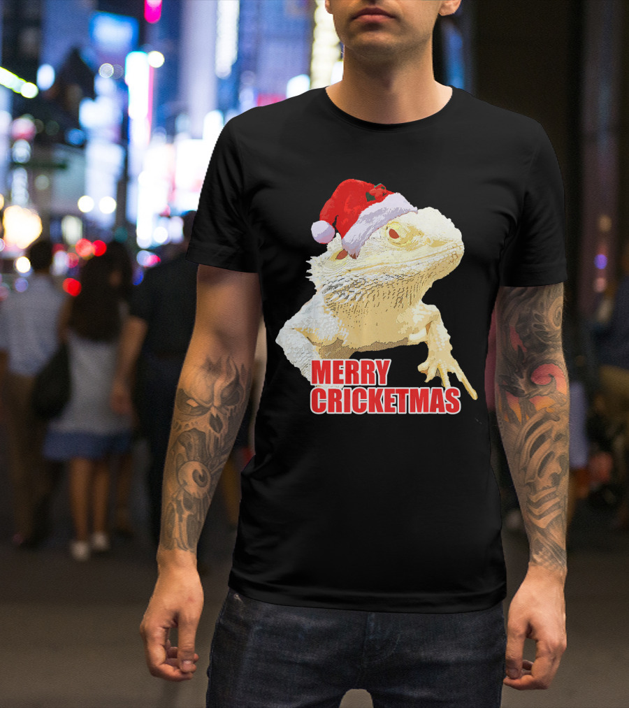 Merry Cricketmas Bearded Dragon Santa Hat T-Shirt