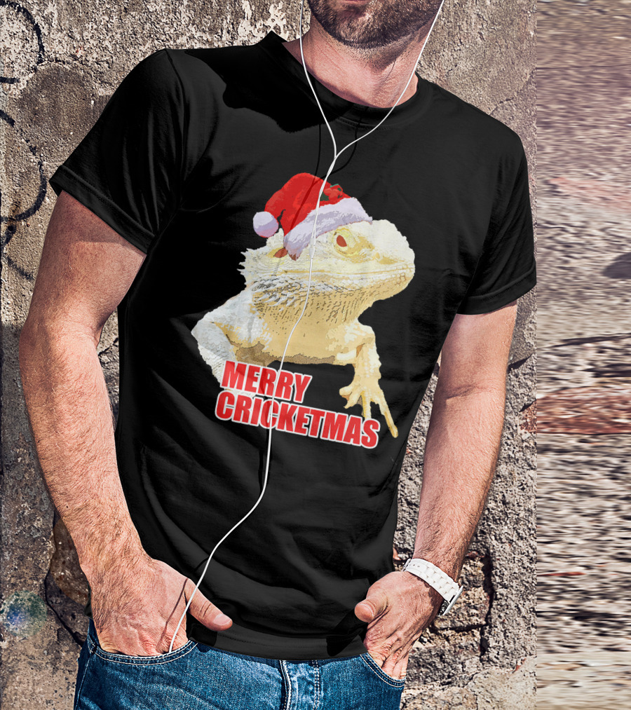 Merry Cricketmas Bearded Dragon Santa Hat T-Shirt