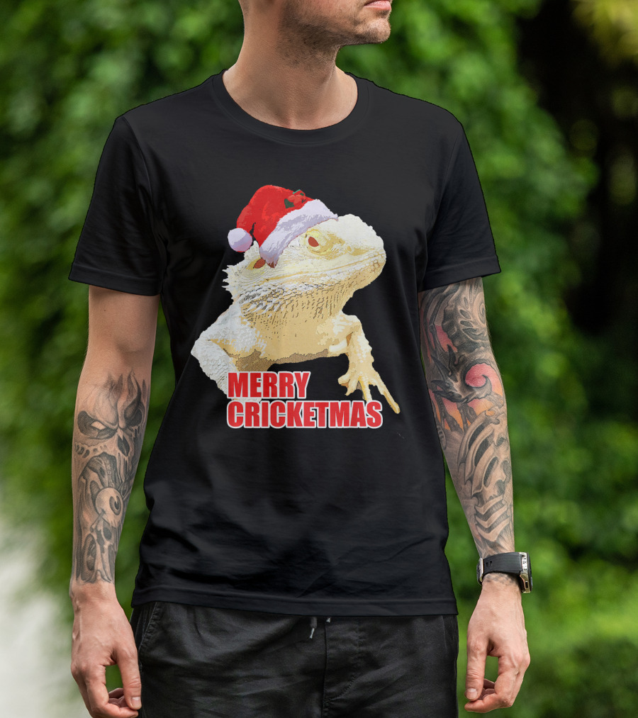 Merry Cricketmas Bearded Dragon Santa Hat T-Shirt