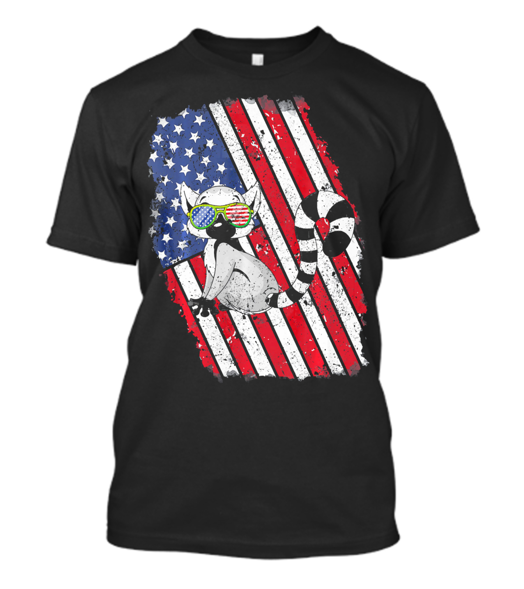 Lemur Wearing American Flag Sunglasses Stars And Stripes Background T-Shirt