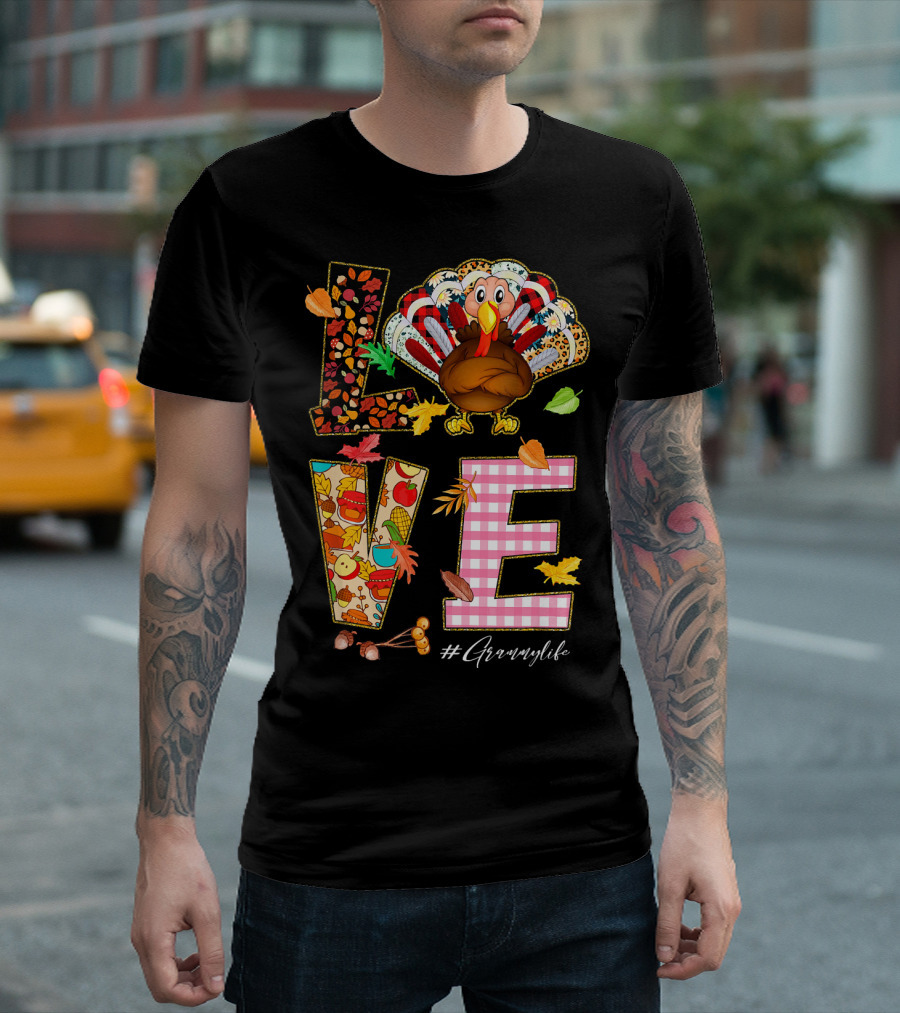 LOVE Granny Life Turkey Leopard Fall Harvest Plaid T-Shirt