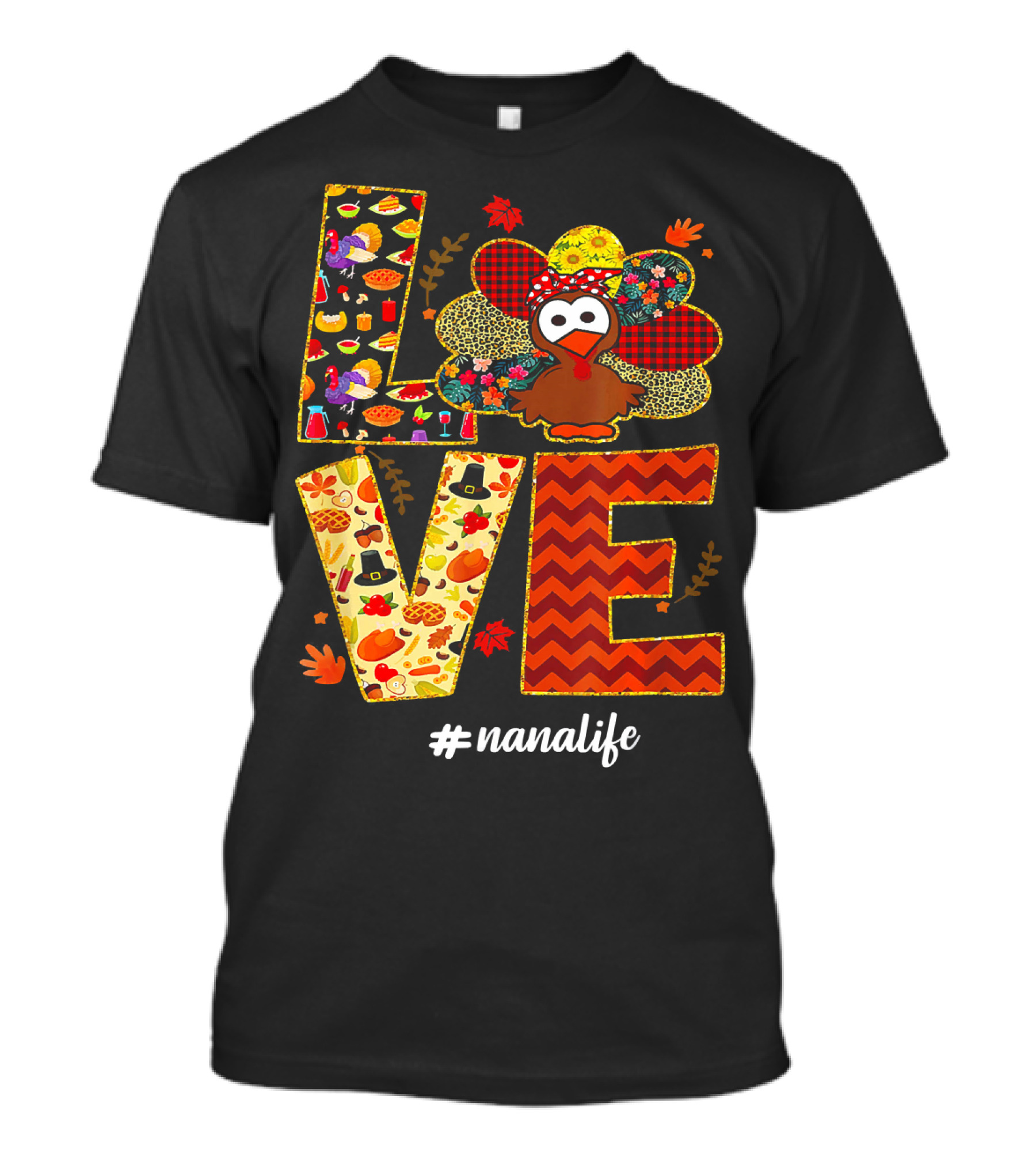 Love Turkey Nana Life Thanksgiving Leopard Autumn Pattern #nanalife T-Shirt