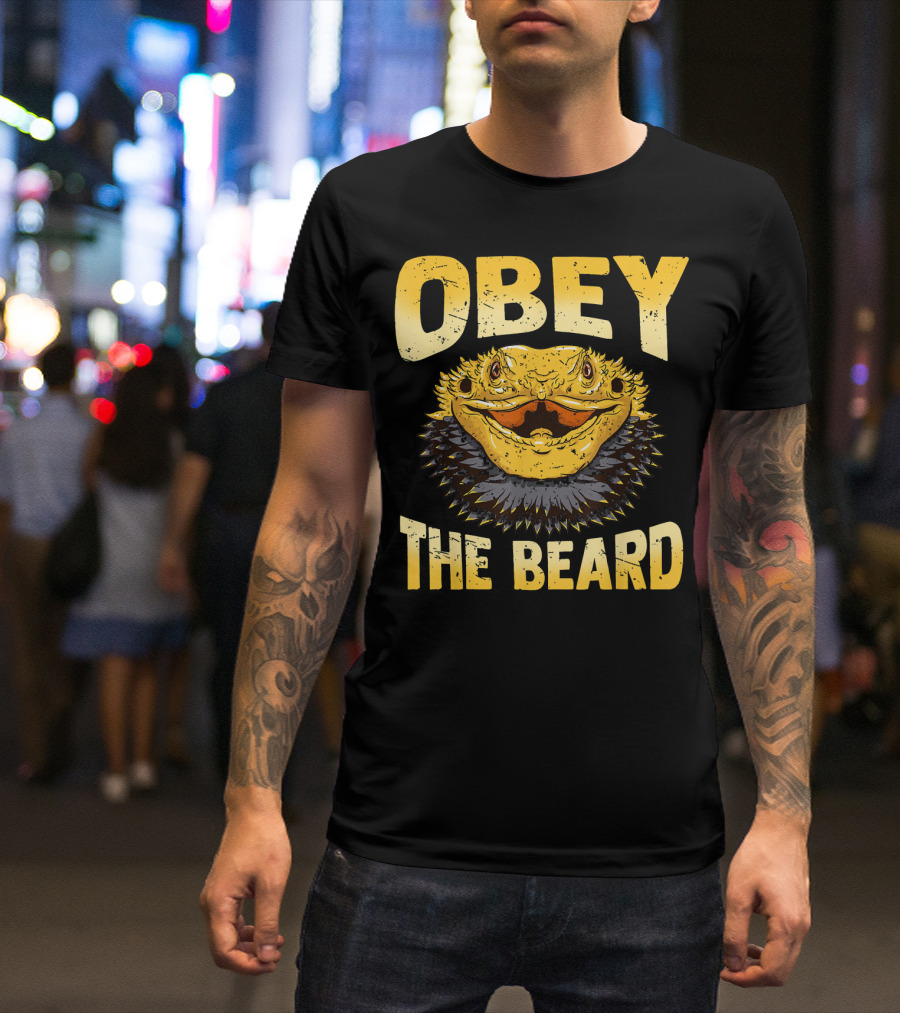 Obey The Beard Funny Beardie Bearded Dragon T-Shirt