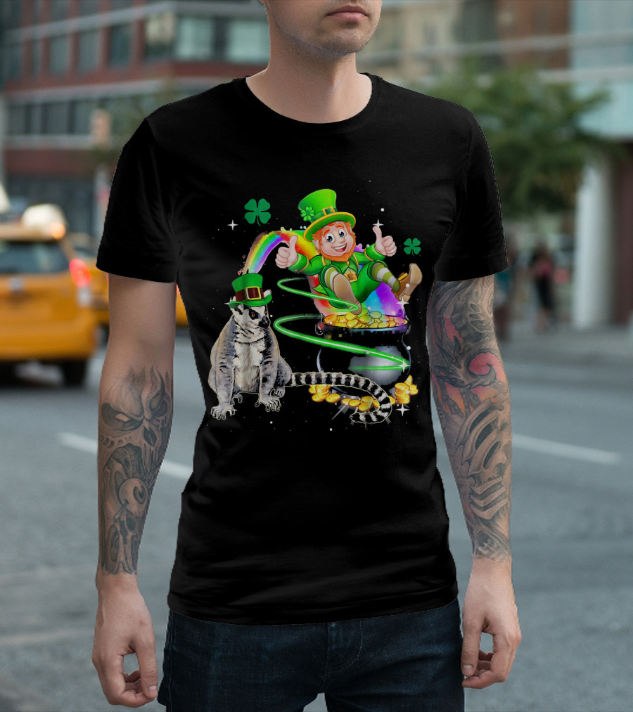 Leprechaun Lemur Lucky Rainbow Gold Coins Adventure T-Shirt