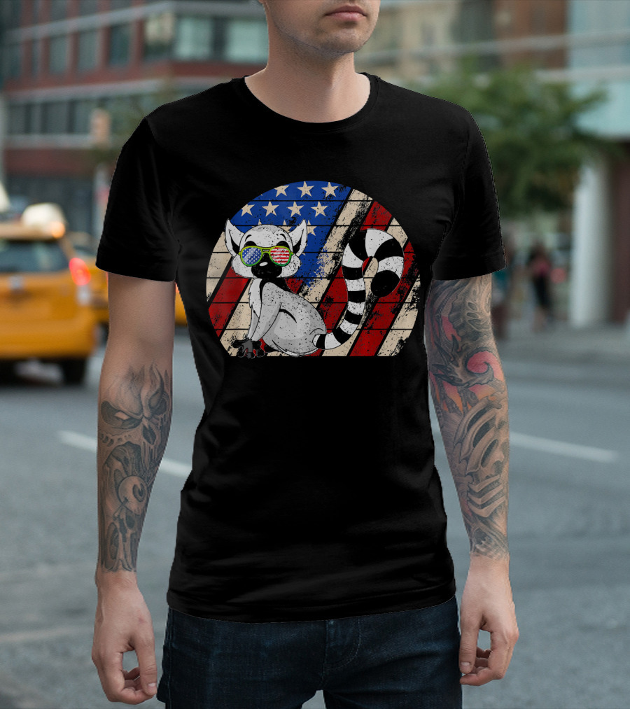 Lemur Love USA Flag Sunglasses T-Shirt