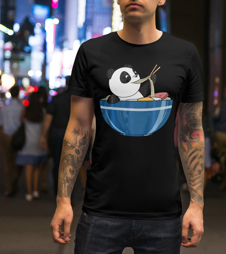 Panda Enjoying Ramen In Anime Style Bowl T-Shirt