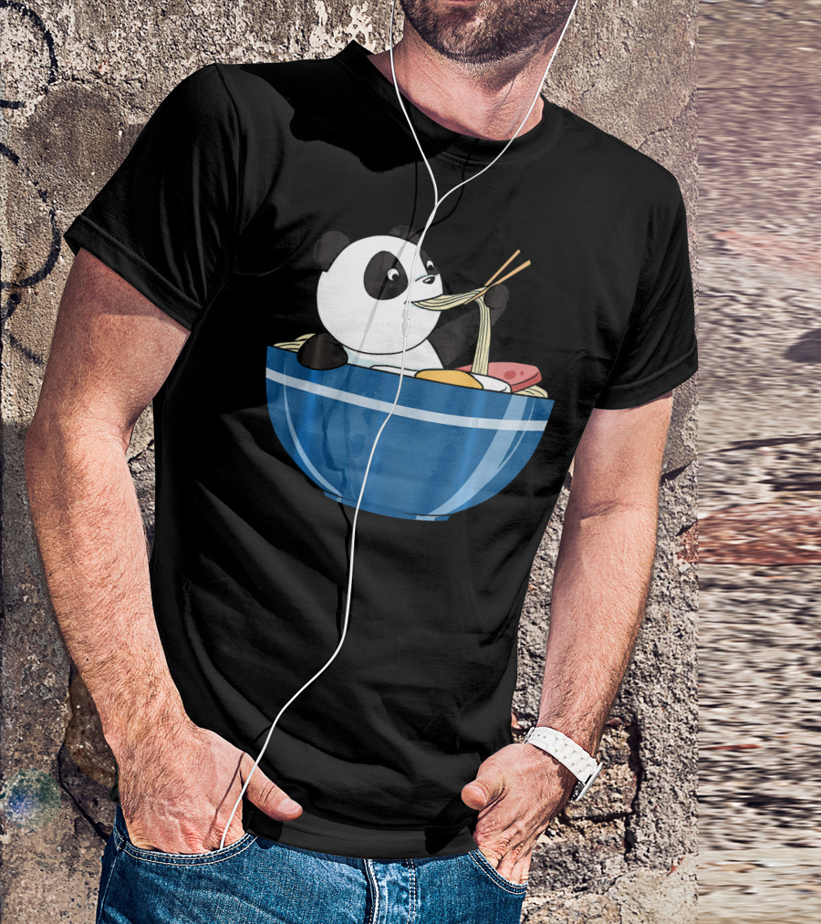 Panda Enjoying Ramen In Anime Style Bowl T-Shirt