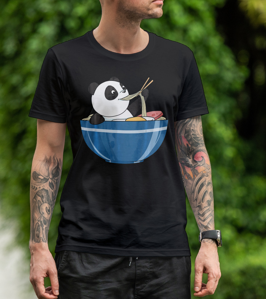 Panda Enjoying Ramen In Anime Style Bowl T-Shirt