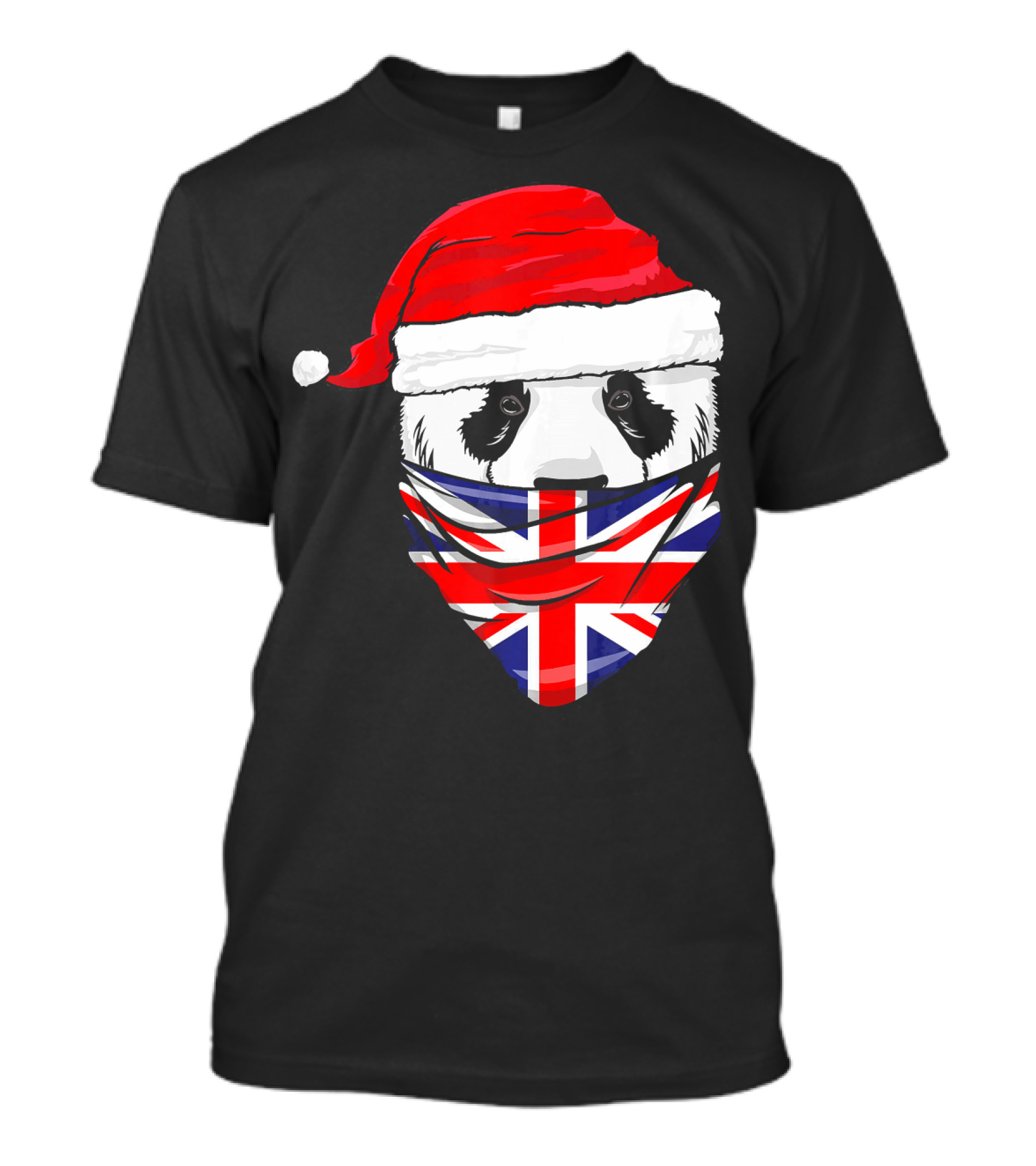 Panda In Santa's Hat With Union Jack Great Britain Flag Bandana T-Shirt