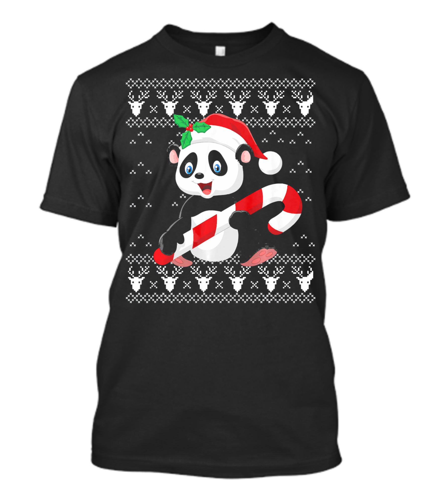 Panda Christmas Candy Cane Santa Hat UglyStyle Pajama T-Shirt