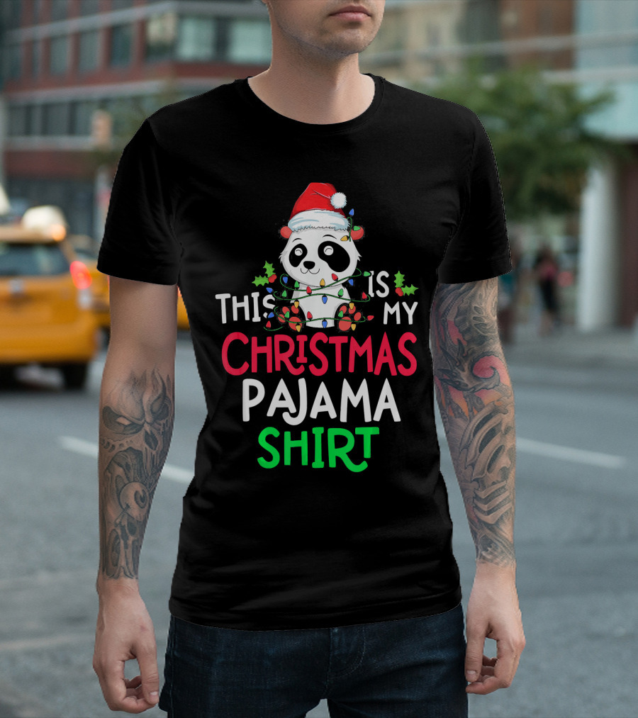 This Is My Christmas Pajama Shirt Panda Lights T-Shirt