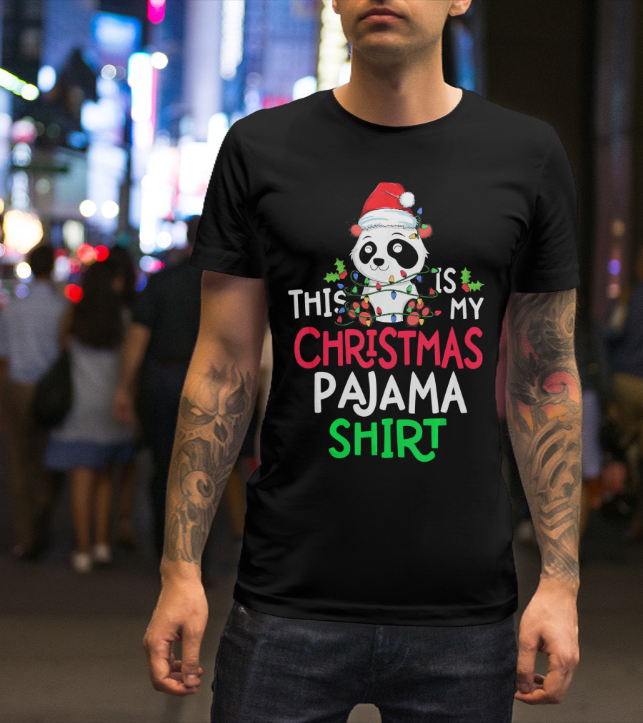This Is My Christmas Pajama Shirt Panda Lights T-Shirt