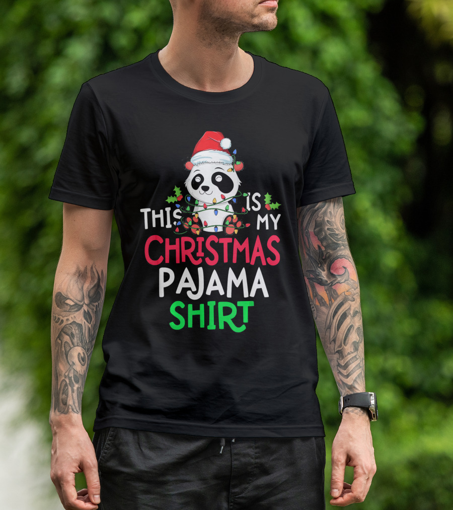 This Is My Christmas Pajama Shirt Panda Lights T-Shirt