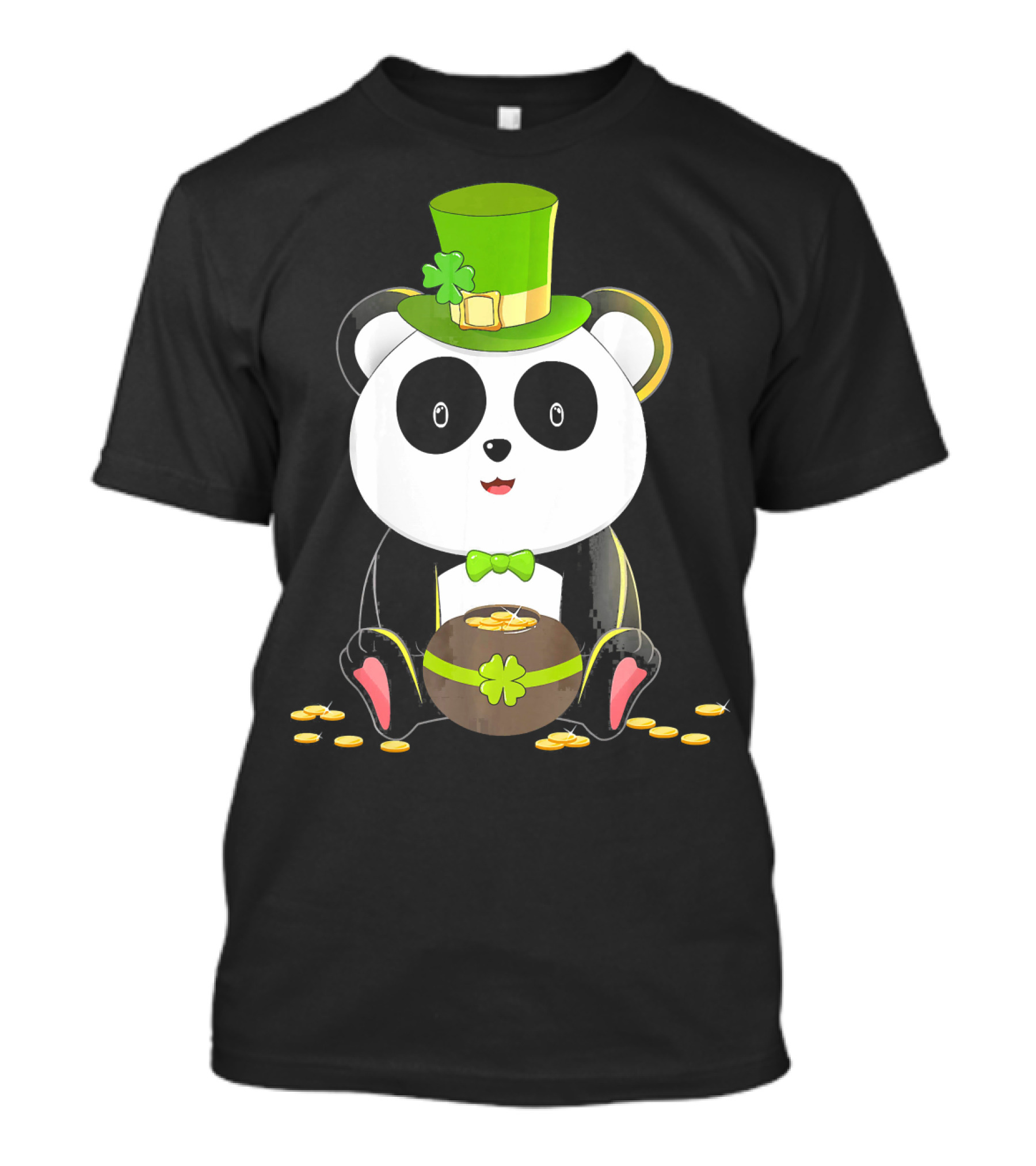 Panda Bear Saint Patricks Day Lucky Hat Clover Coins T-Shirt