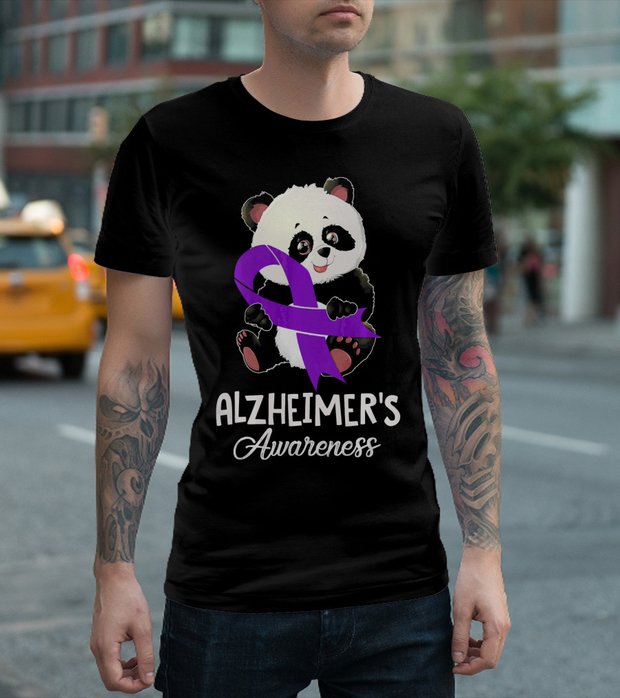 Panda with Purple Ribbon Alzheimer's Awareness T-Shirt