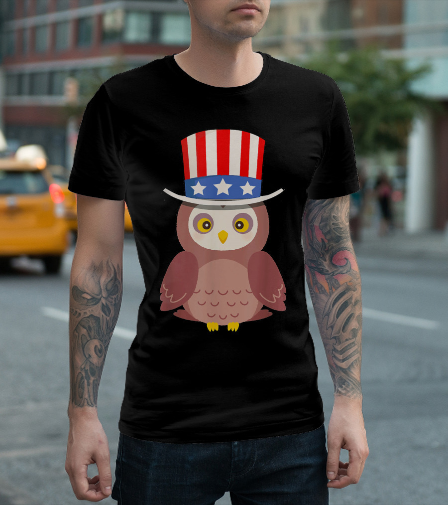 Red White And Blue Uncle Sam Hat Owl T-Shirt