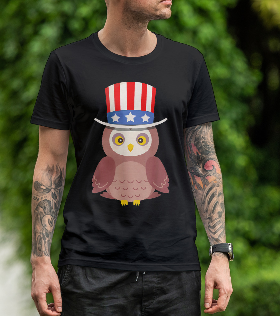 Red White And Blue Uncle Sam Hat Owl T-Shirt
