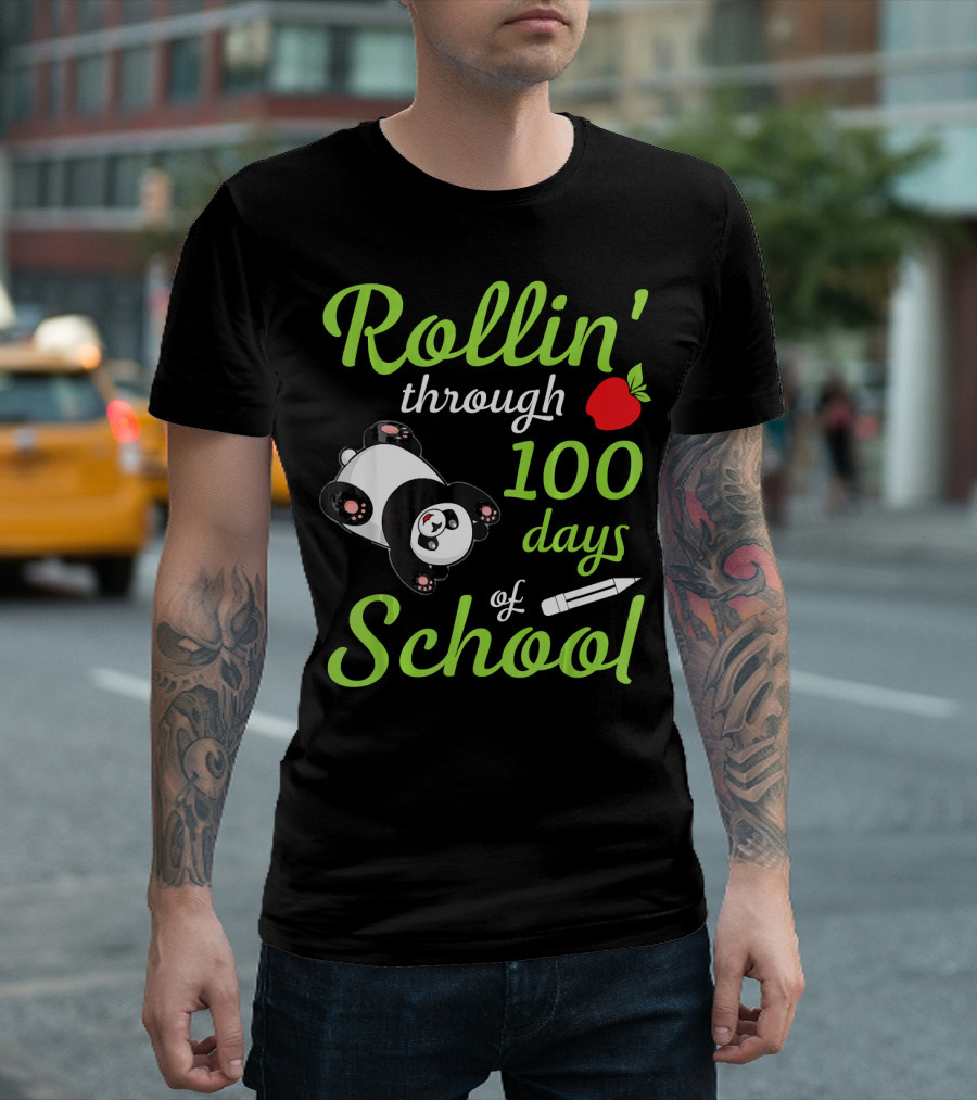 Rollin' Through 100 Days of School Panda Apple Pen T-Shirt