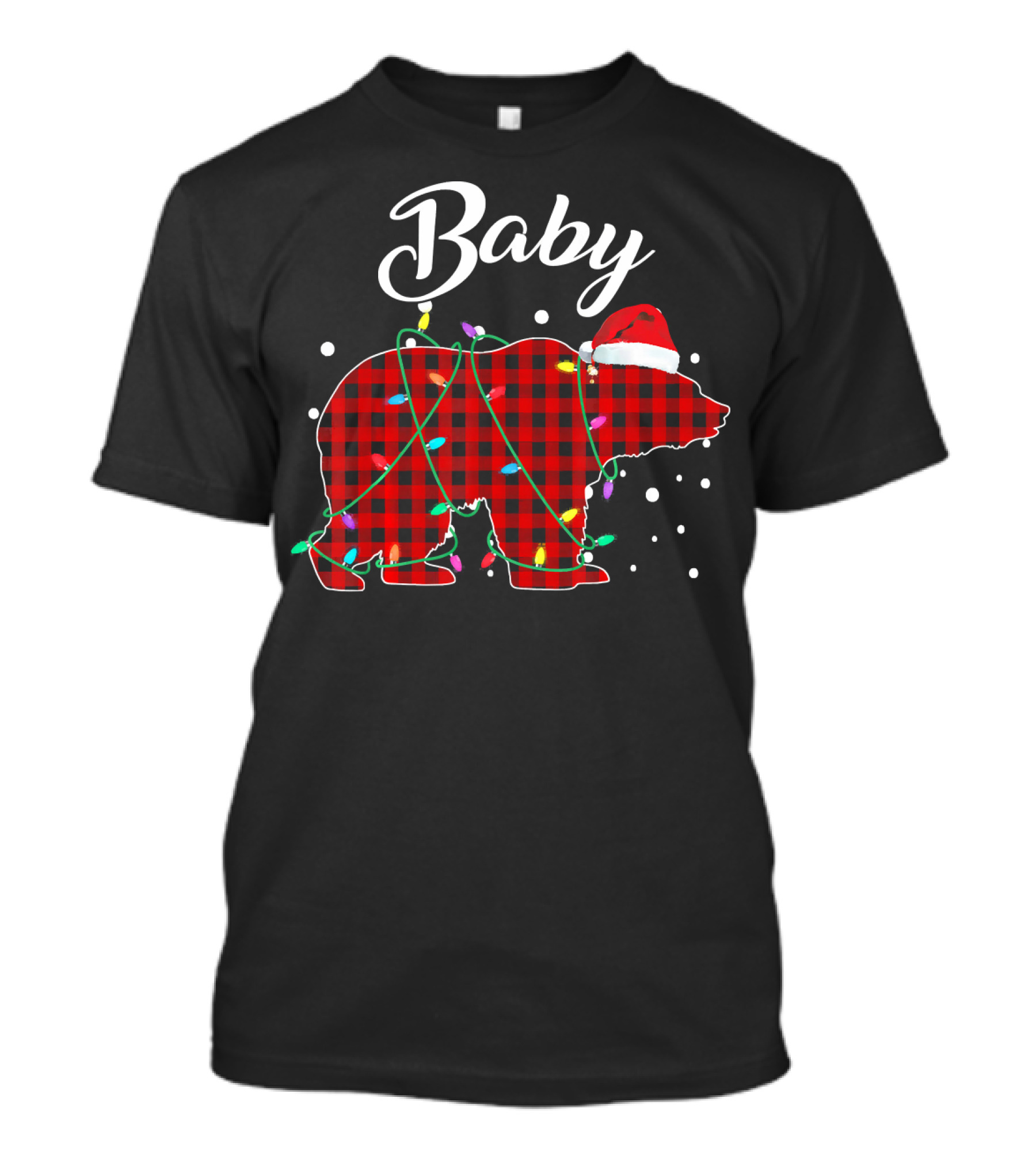Baby Red Plaid Bear With Christmas Lights And Santa Hat Buffalo Paj T-Shirt