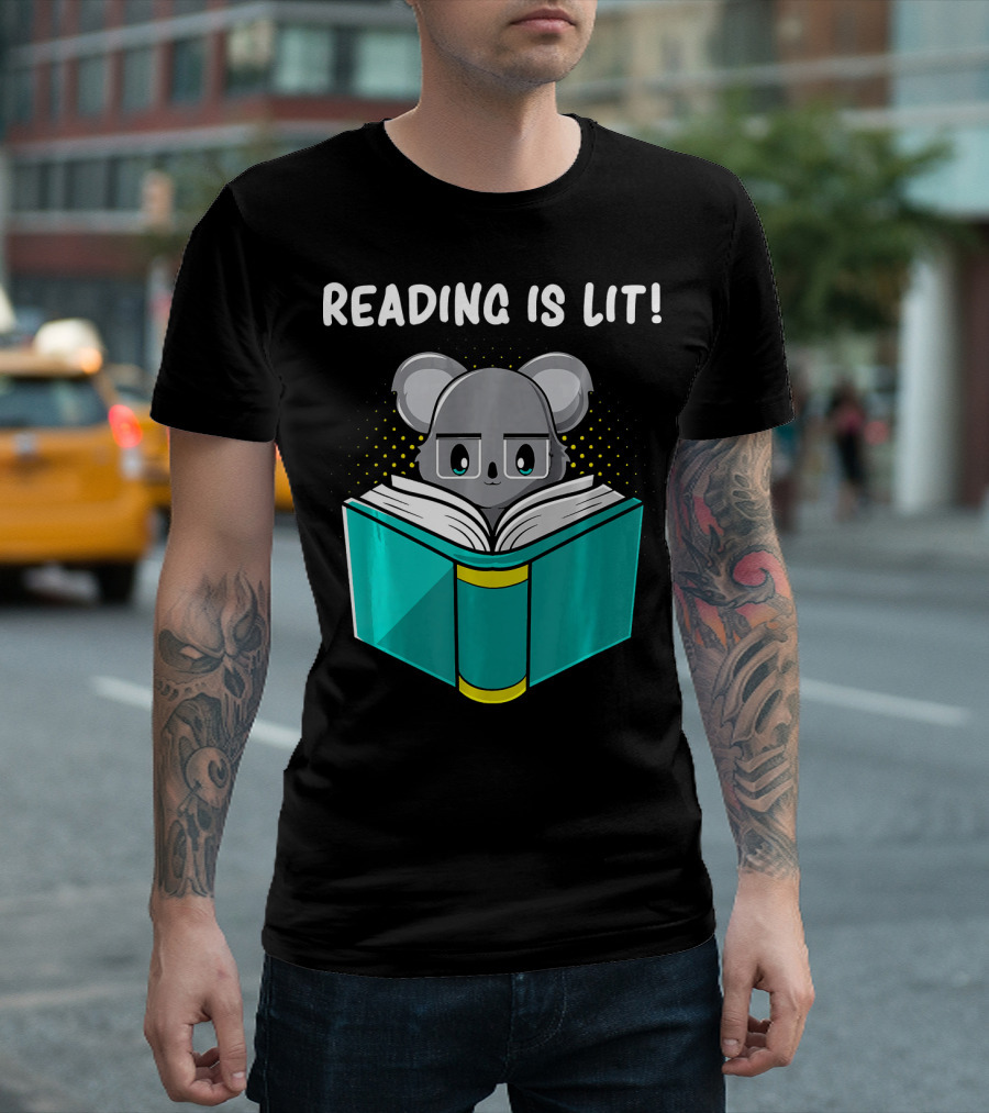 Reading is Lit Cute Koala with Open Book for Koala Lovers T-Shirt