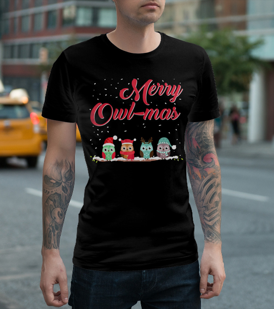 Merry Owl-mas Funny Owl Bird Christmas Winter Holidays T-Shirt