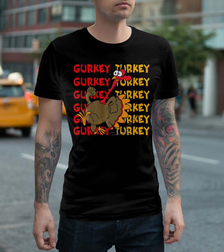 Gurkey Turkey Cartoon Character With Repeated T-Shirt