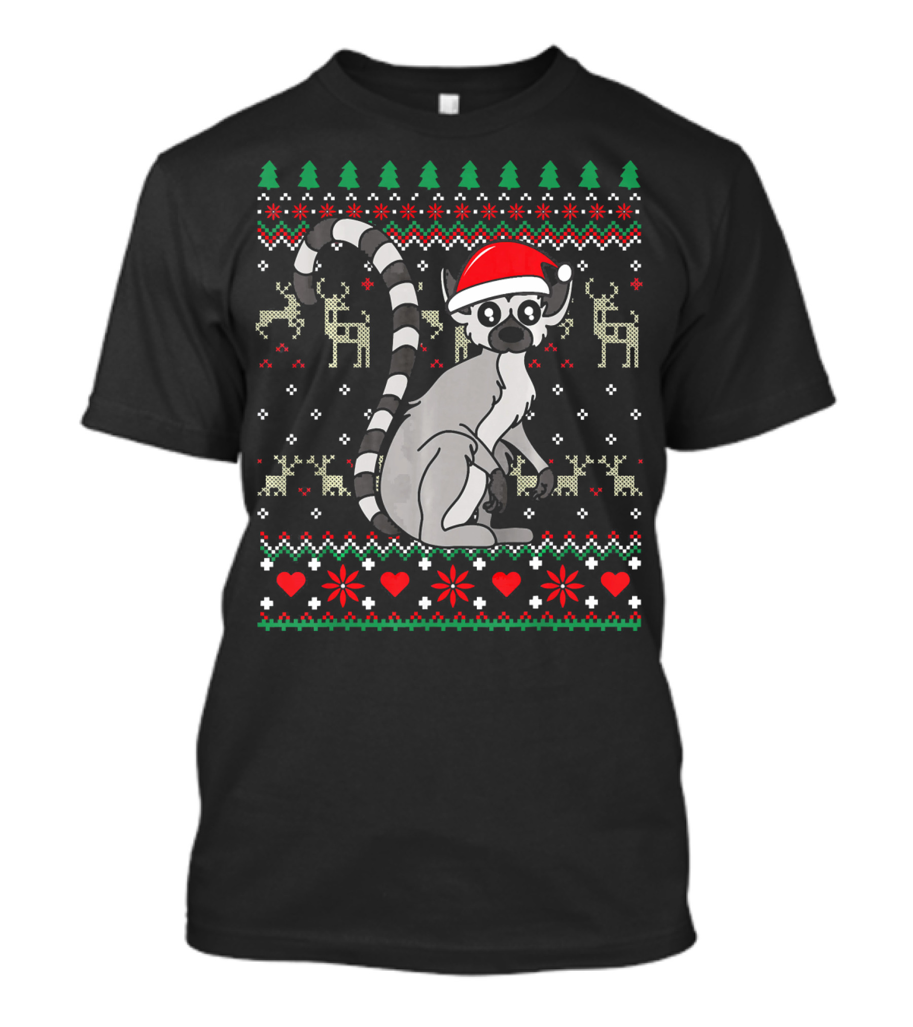 Lemur With Santa Hat Christmas Sweater Ugly Reindeer T-Shirt